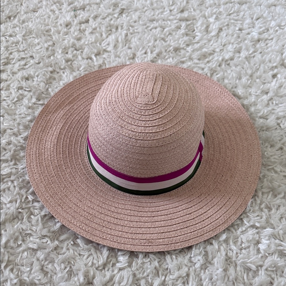 Janie and Jack Blush Hat with Striped Ribbon